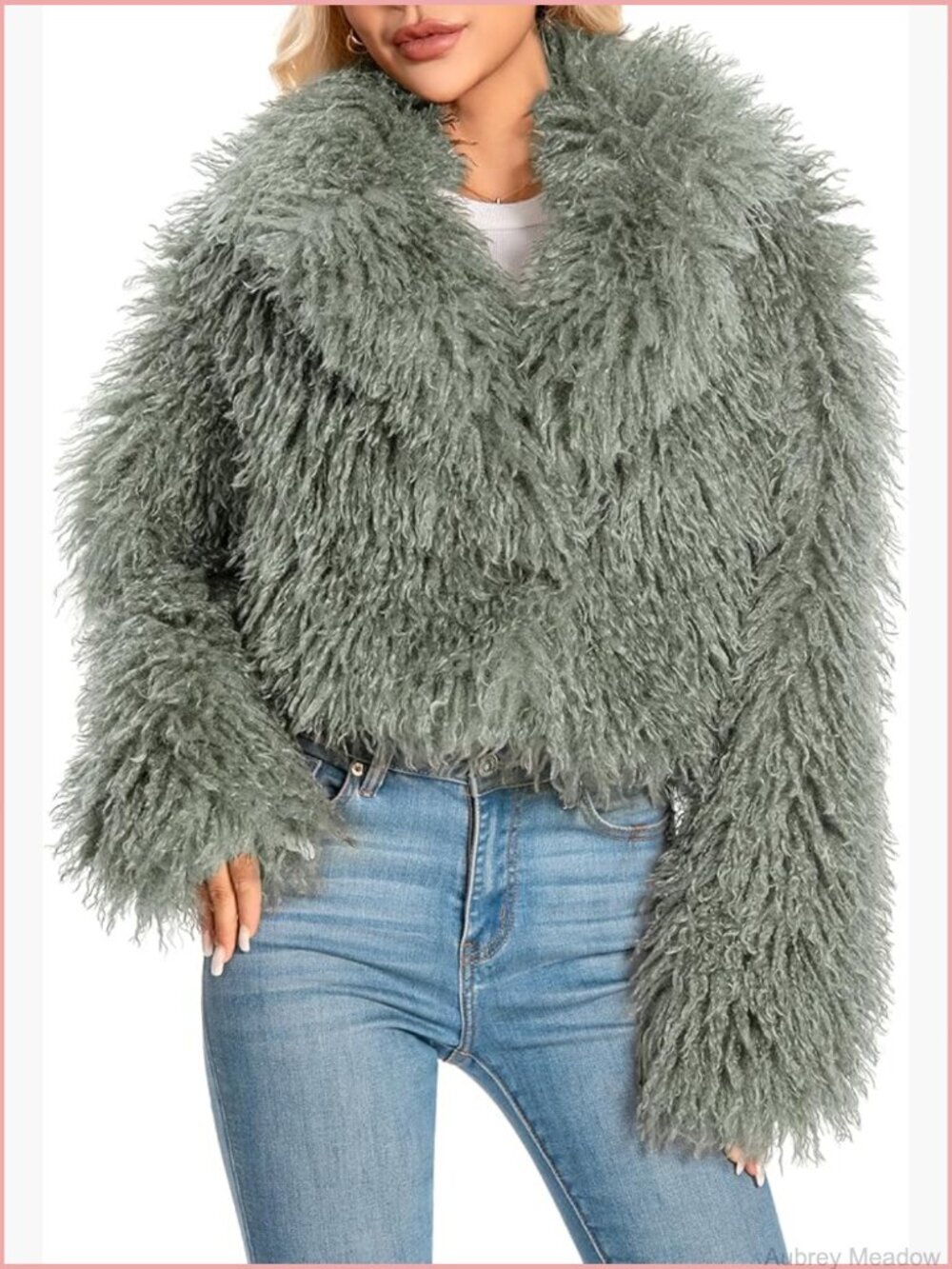 Plus Size Cropped Faux Fur Jacket Fluffy Fall Coat Long Sleeve